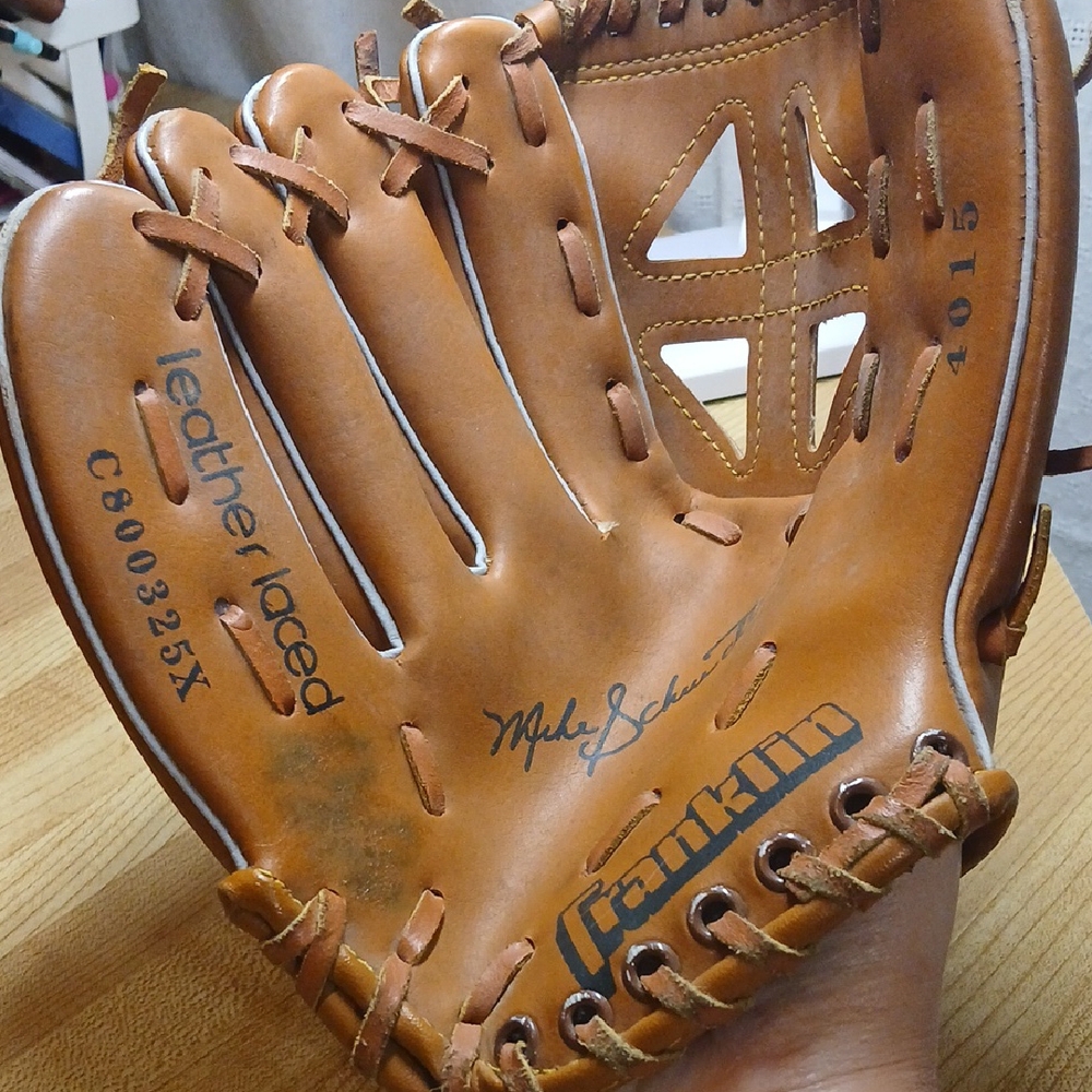 Leather Laced Baseball Glove Signed By Mike Schmidt